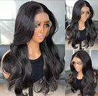 Natural Black Curtain Bangs Human blend Lace Front Wig