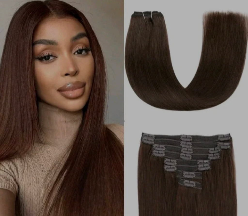 Straight Choclate Brown Clip In Extensions