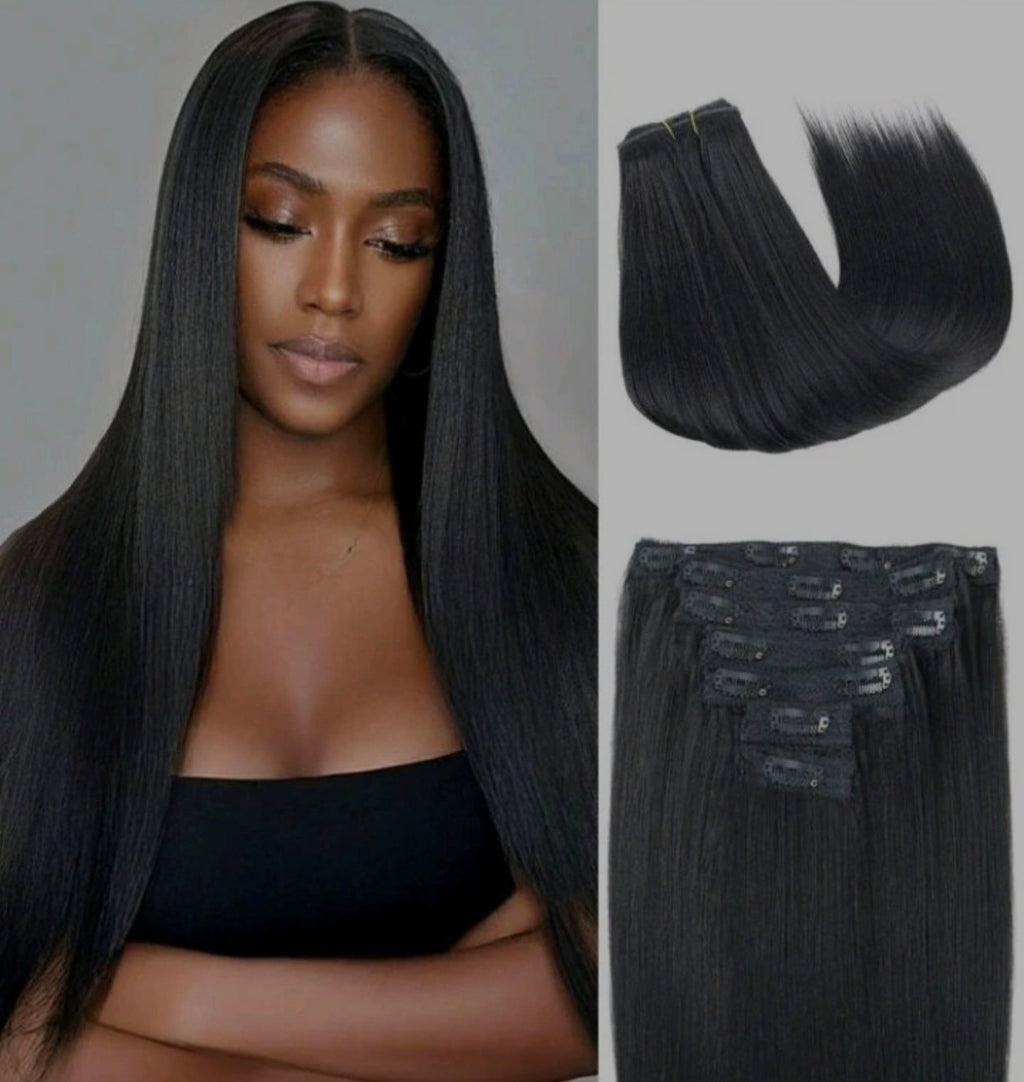 Yaki Straight Black Clip In Extensions