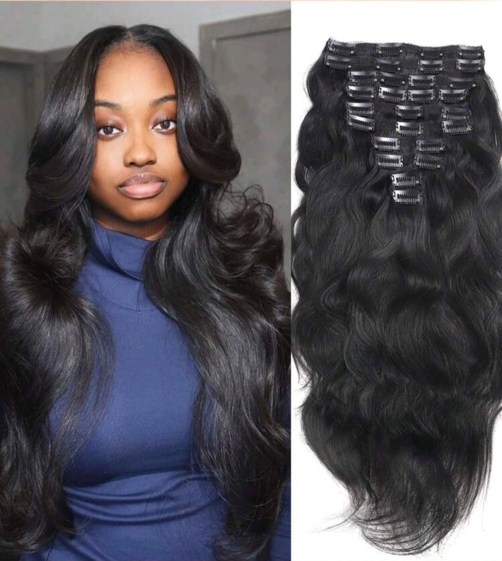 Black wave human hair clip-in