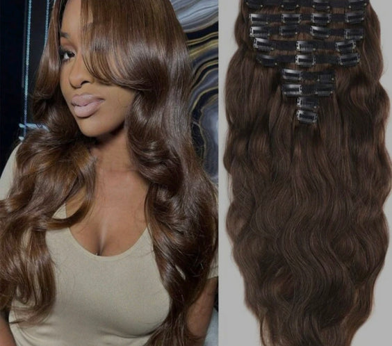 8pcs Brown Natural Wave Hair Extensions