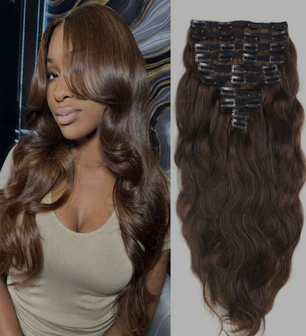 8pcs Brown Natural Wave Hair Extensions