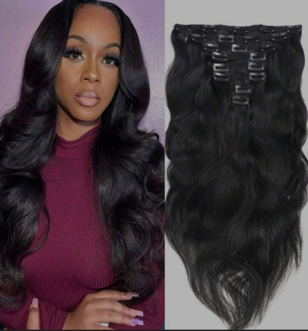 8Pcs Black Wavy One Set Clip In Extensions