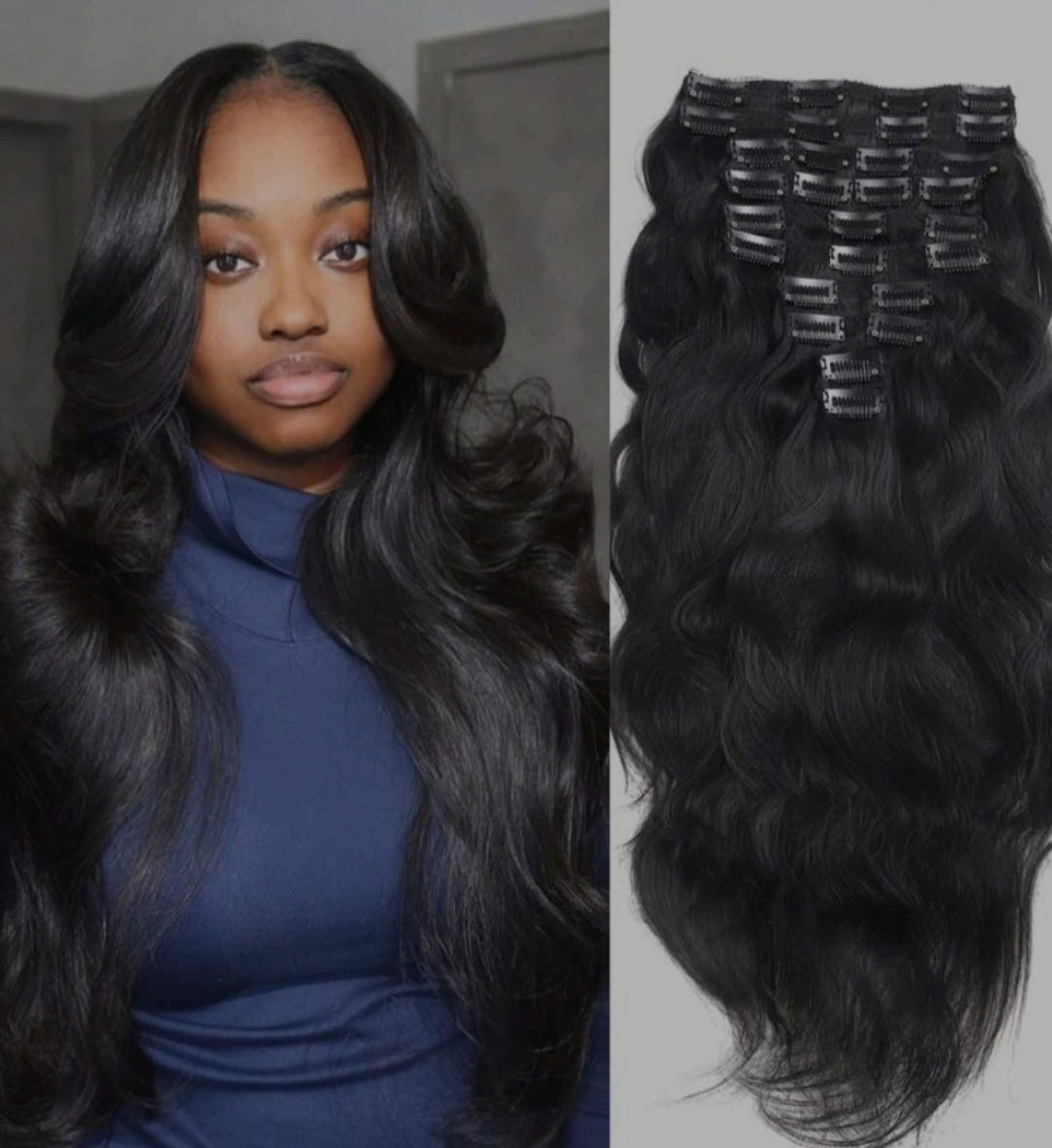 10pcs Natural Wave Black Clip in Hair Extensions