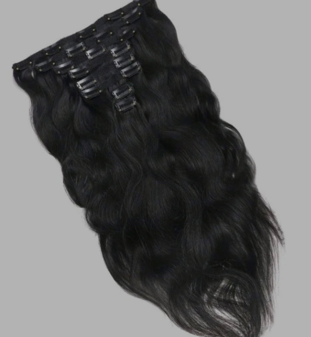 8Pcs Black Wavy One Set Clip In Extensions